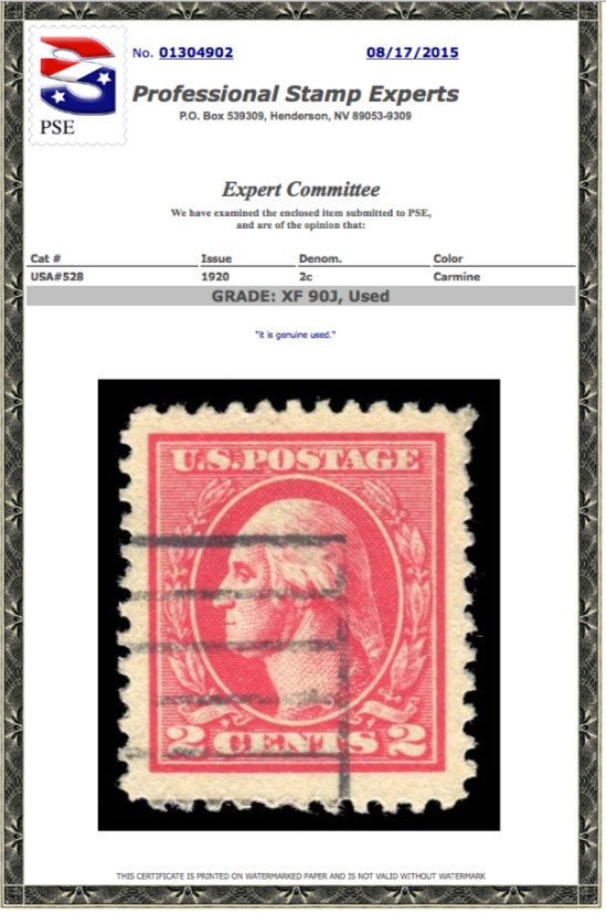 #528 Used, PSE Graded 90J, PSE Cert # 01304902