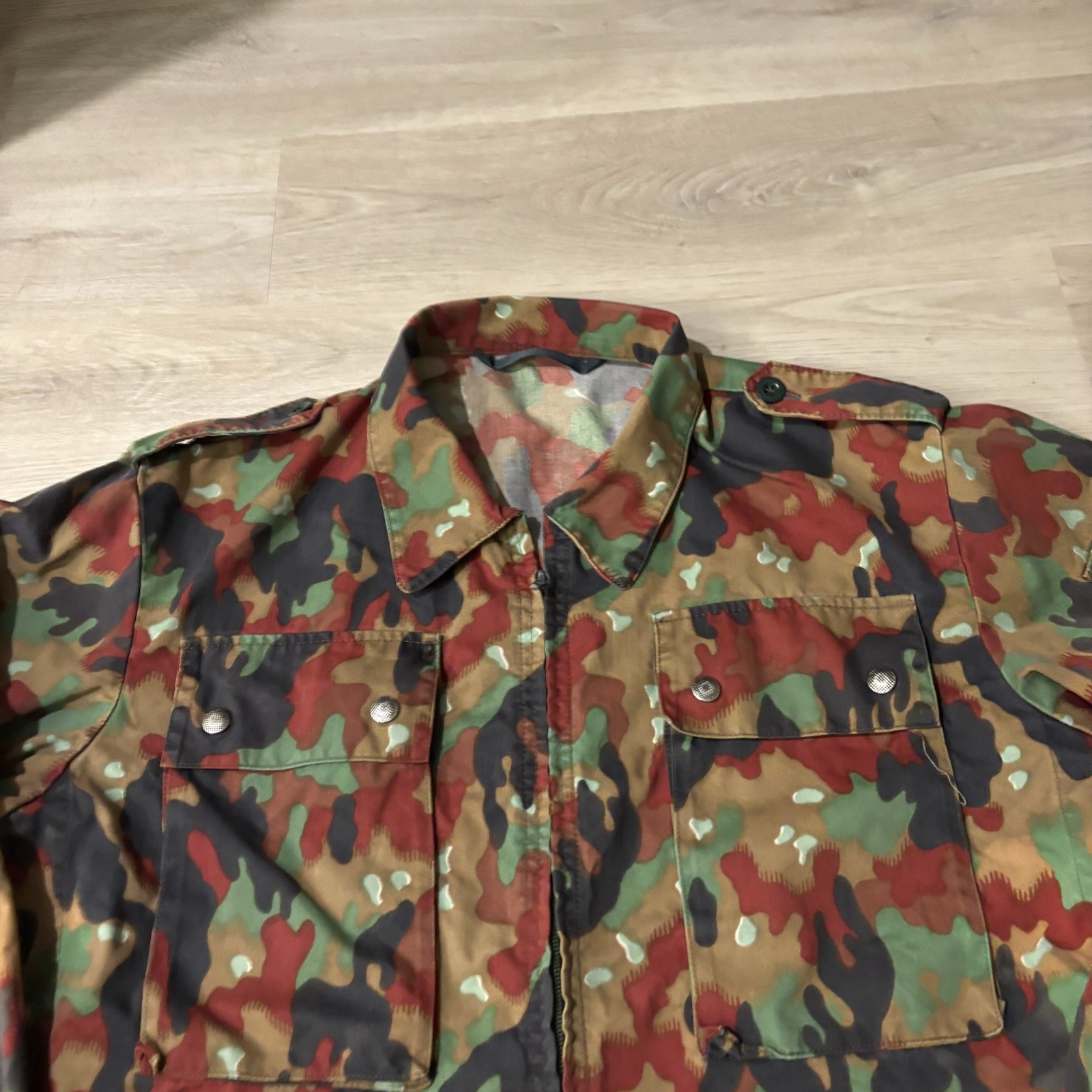 Vintage Swiss Alpenflage Field Coat Shirt Men's Large/XL Military Full Zip Hess