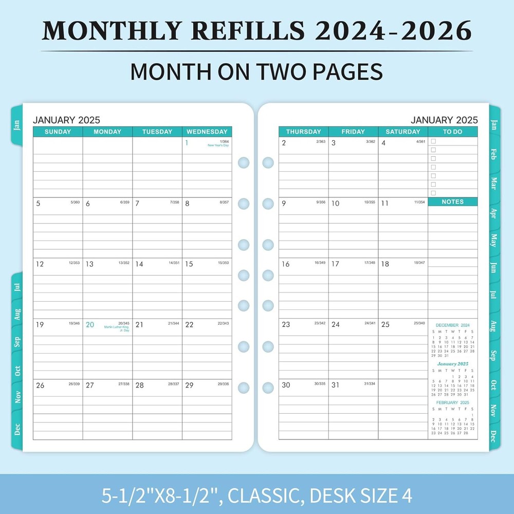2024-2026 Monthly Planner Refill - Inserts with 7-Hole Punched,...