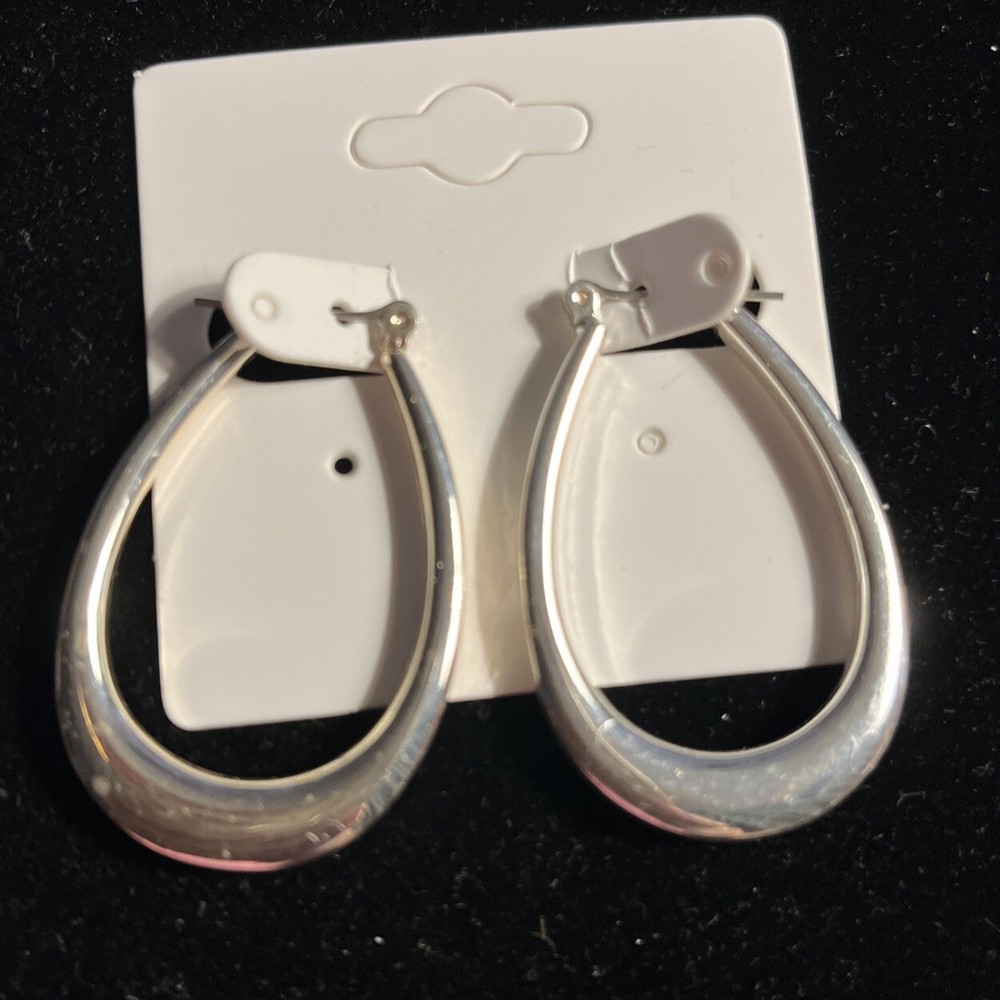 Silvertone Oval Hoop Pierced Earrings