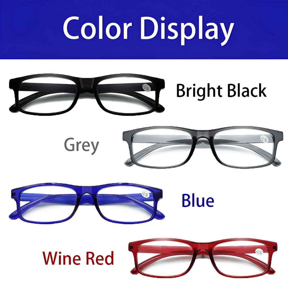4 Pack Reading Glasses Readers Men Women Square Frame Spring Hinge