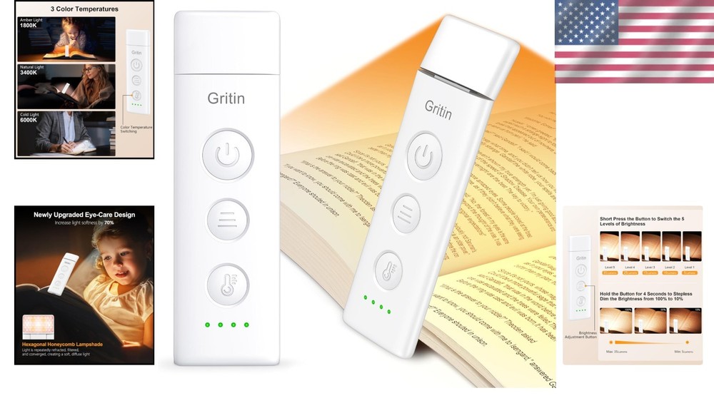 Compact USB-C Rechargeable Book Light with 5 Adjustable Brightness Settings