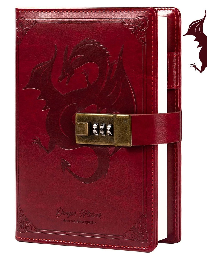 Dragon Leather Journal Notebook, Diary with Combination Lock, Lined/...