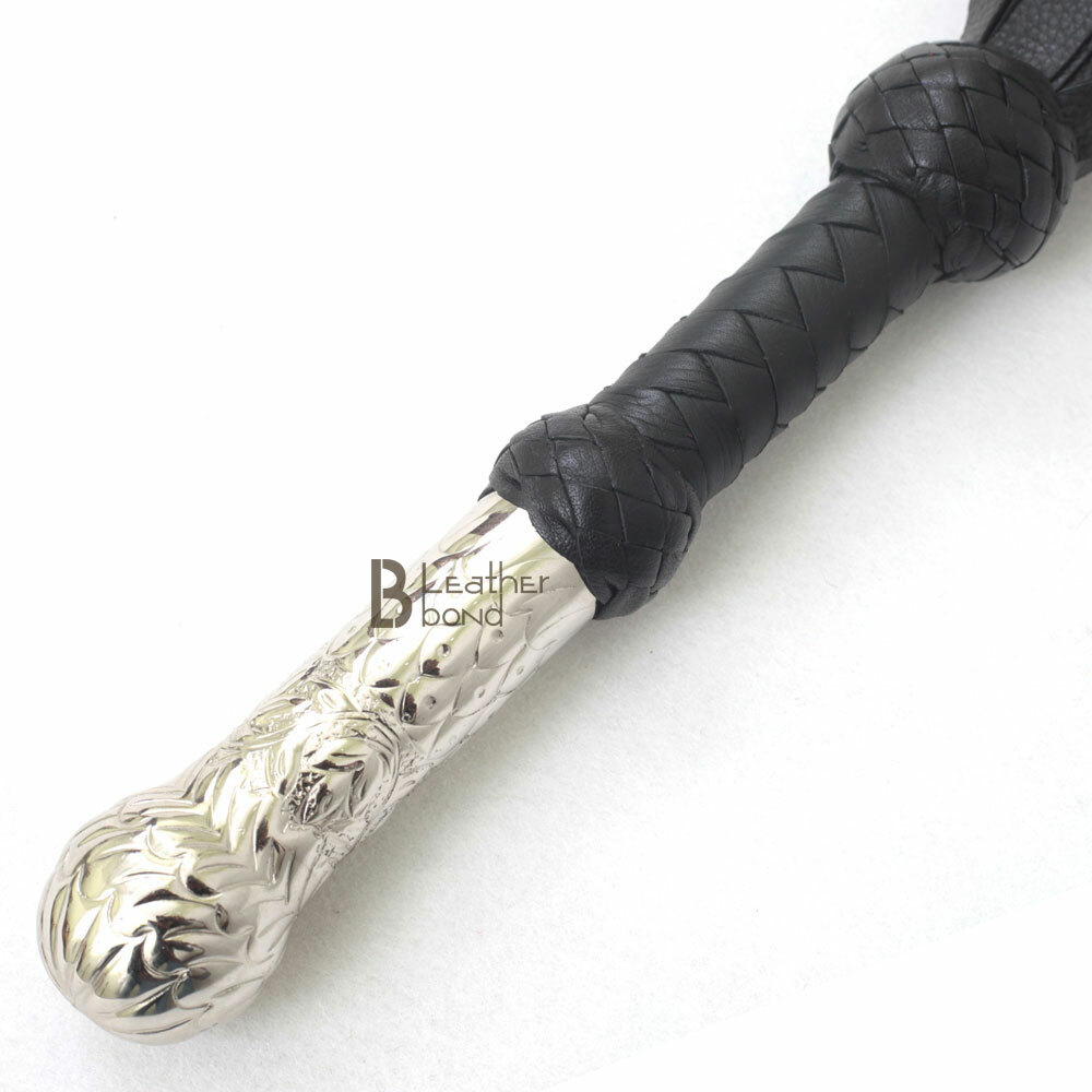 Real Genuine Cow Hide Leather Flogger 25 Falls Black Heavy & Steel Studded