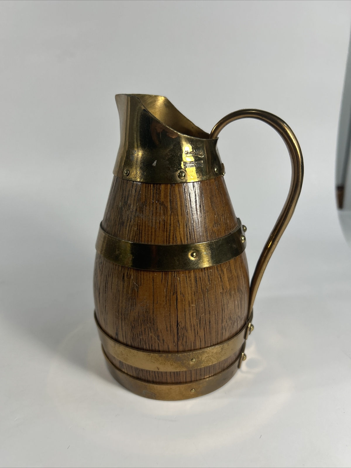 Gerard Lafitte Meilleurs d'Ouvrier de France Brass Oak Barrel Pitcher 1933