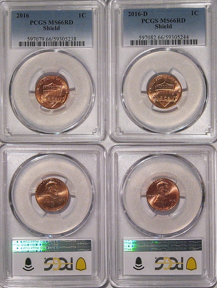 2016 P & D Lincoln SHIELD Cent 2 Coin Set 1c PCGS MS66RD