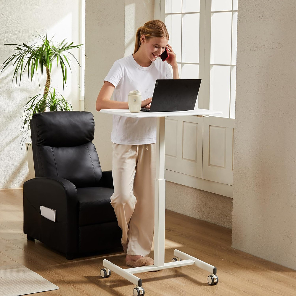 Small Standing Desk Mobile Portable Rolling Laptop PC Table on Wheels Adjustable