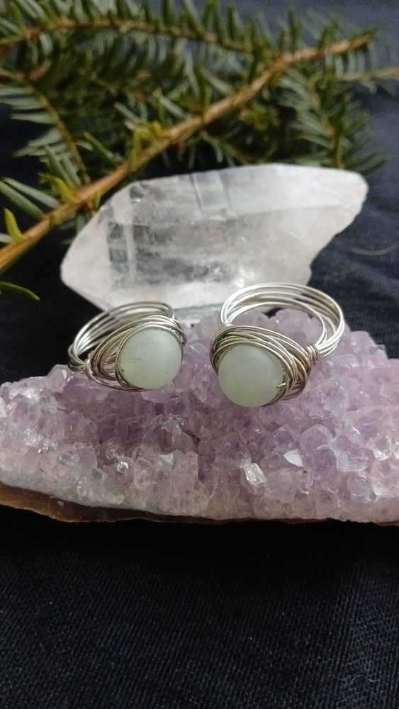 **Adventurine Stainless Steel Wire Wrapped Ring** Size 9