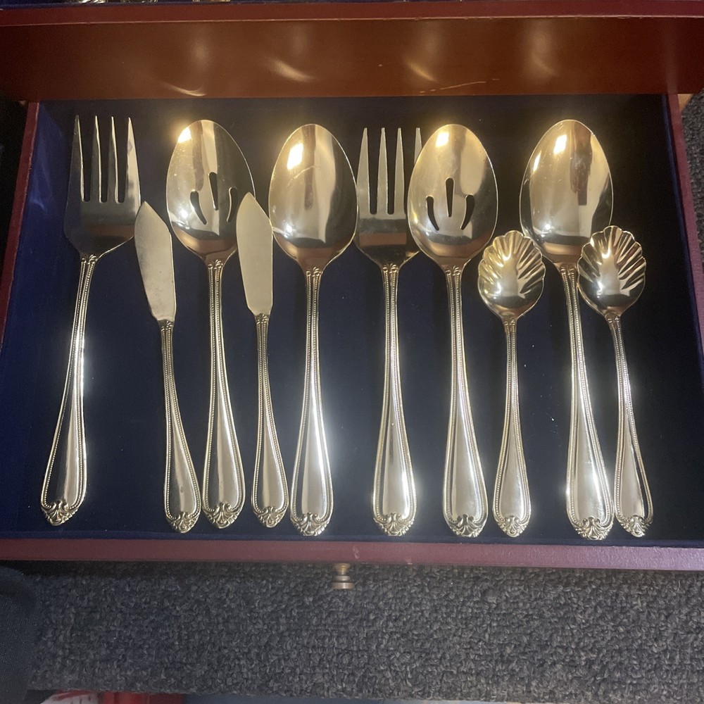 Hampton Silversmiths Stainless Steel Flatware Gold Electroplate Dining Set 98pcs