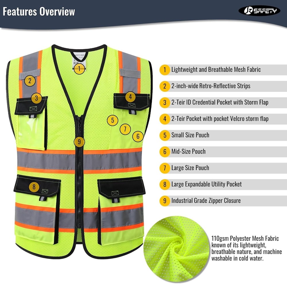 High Visibility Reflective Vest Mesh Workwear
