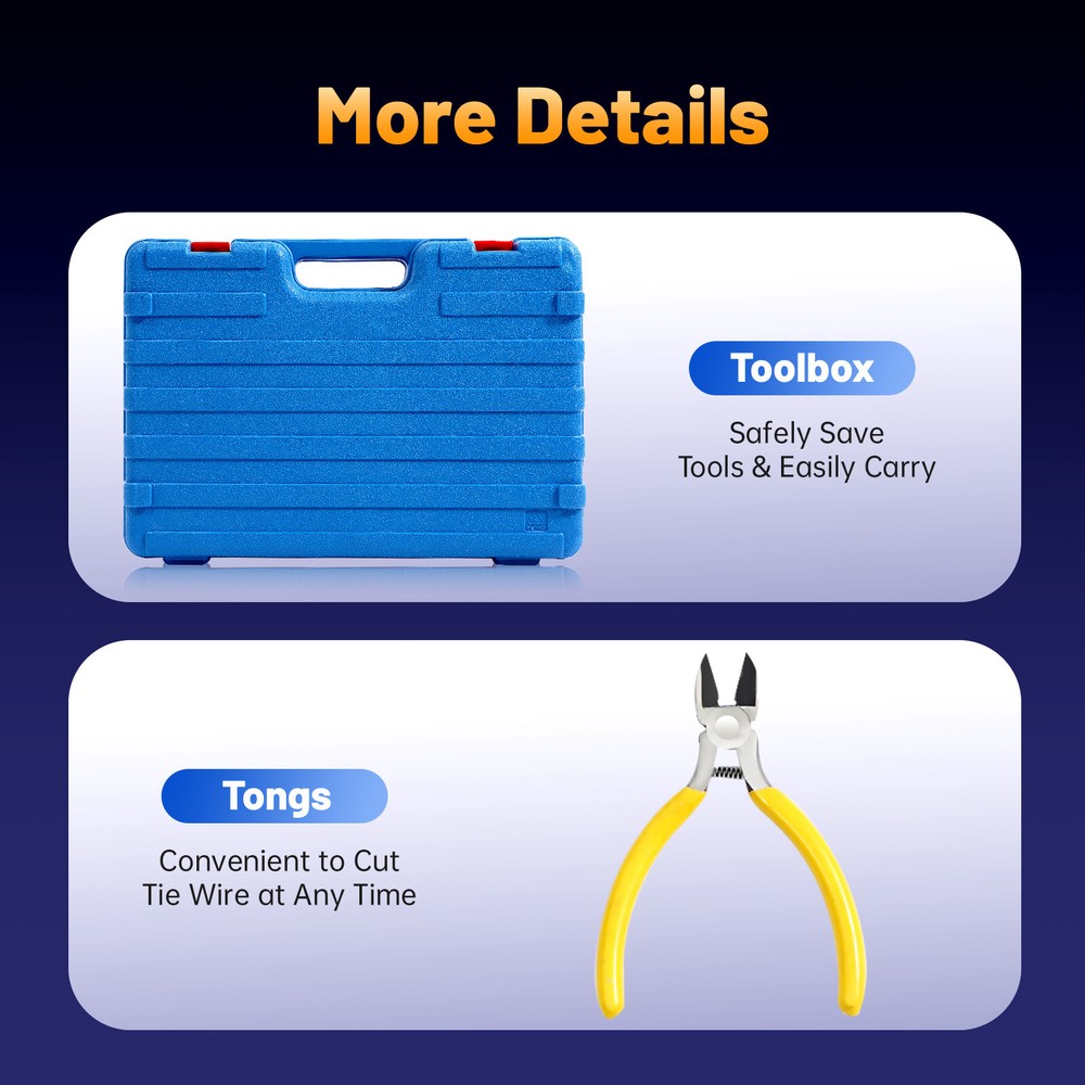 8-34mm Automatic Rebar Tier Tying Machine Strapping Computer Tool W/ 2 Batteries