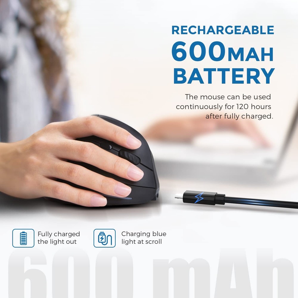 Ergonomic Wireless Mouse Vertical Mouse with Adjustable DPI 2400/1600/1000 Re...