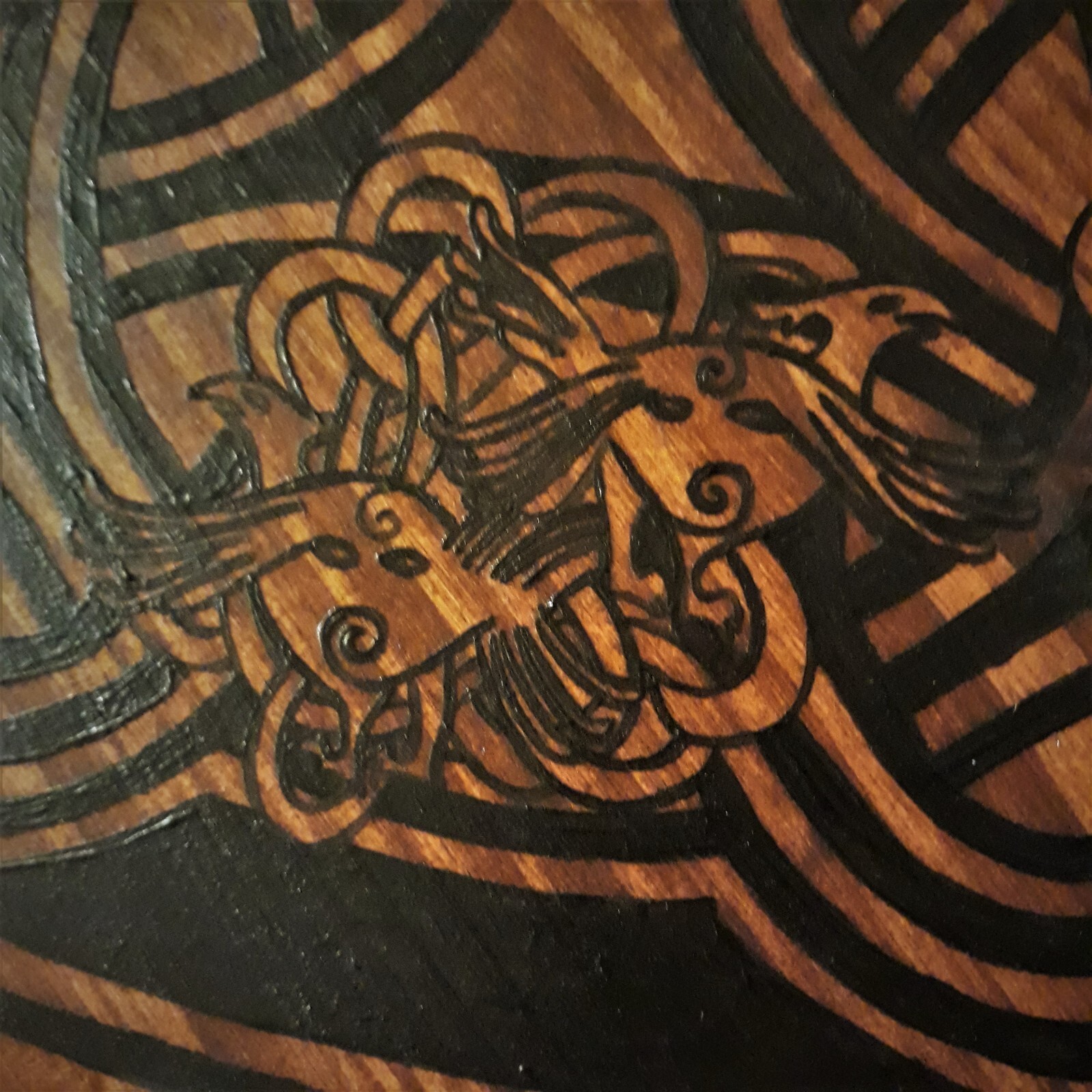 Viking Knotwork Tabletop w/ Norse Gods & Goddesses - Handpainted, 2 ft. diameter