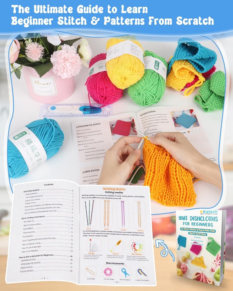 Katech Knitting Kit for Beginners-Learn to Knit Small, Colorful A