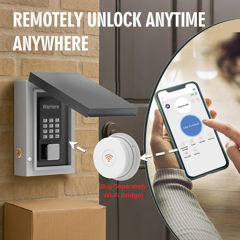 Smart Key Lock Box - Bluetooth/Wi-Fi, Wall Mount, Secure Spare Key Storage