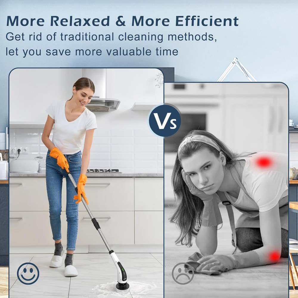 Electric Spin Scrubber, Cordless Cleaning Brush Scrubber for Home, 8 Replaceable