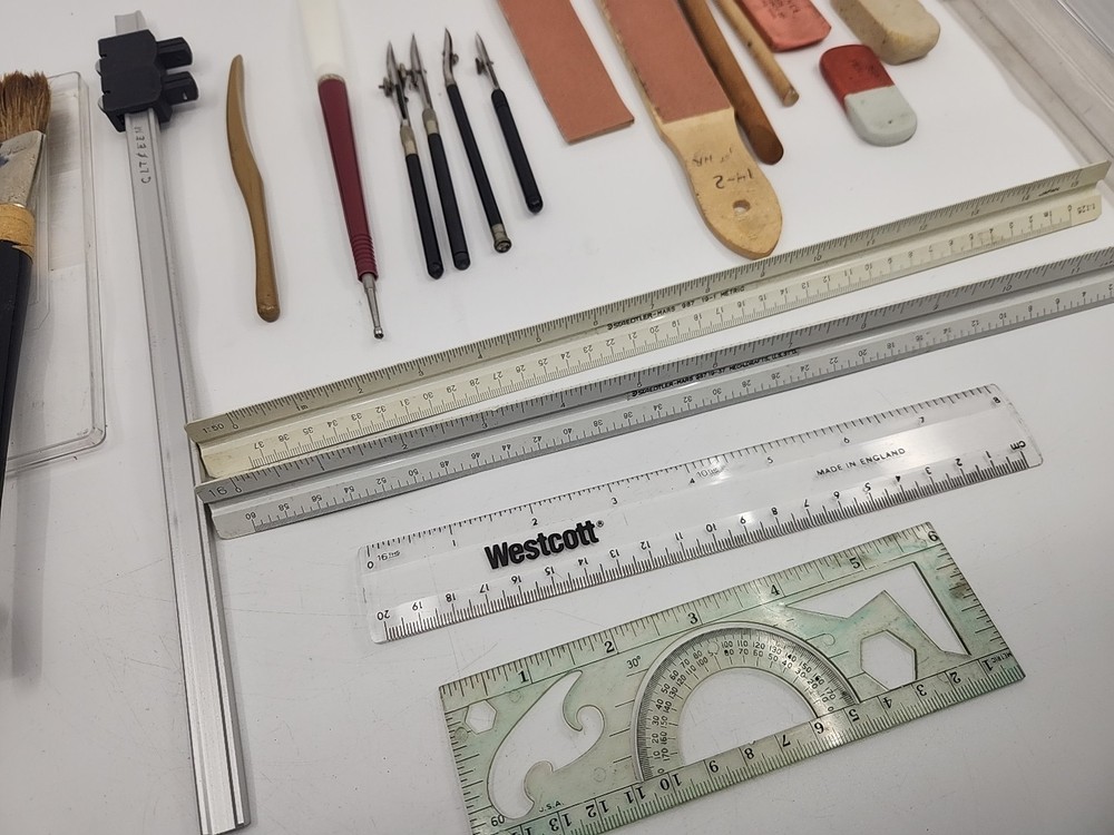 Vintage K&E & Etc Lettering Drafting Ruling Tools Lot Pens Stencils Tips School