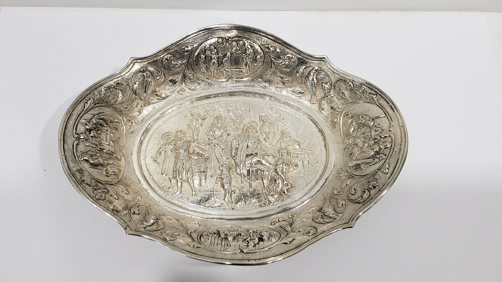 Antique Dutch Hallmarked 833 Silver Embossed Dish