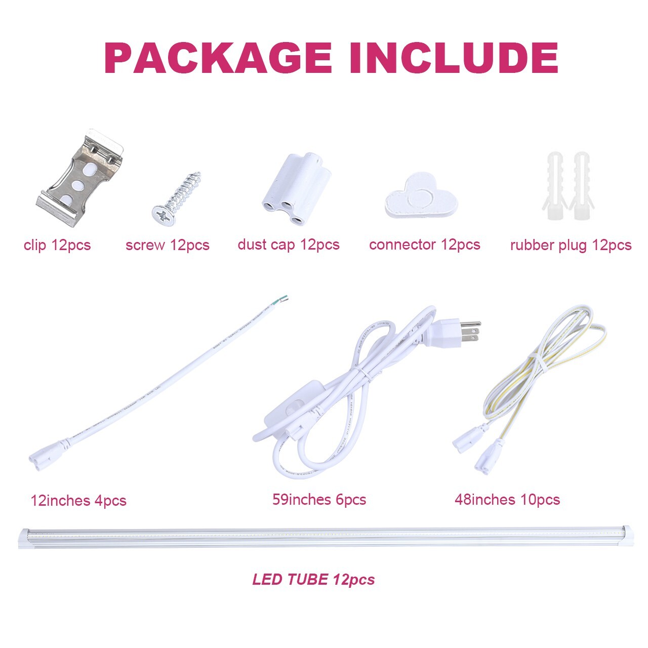 12 Pack 4FT 60W LED Linkable Shop Ceiling Light Super Bright Daylight 6000K