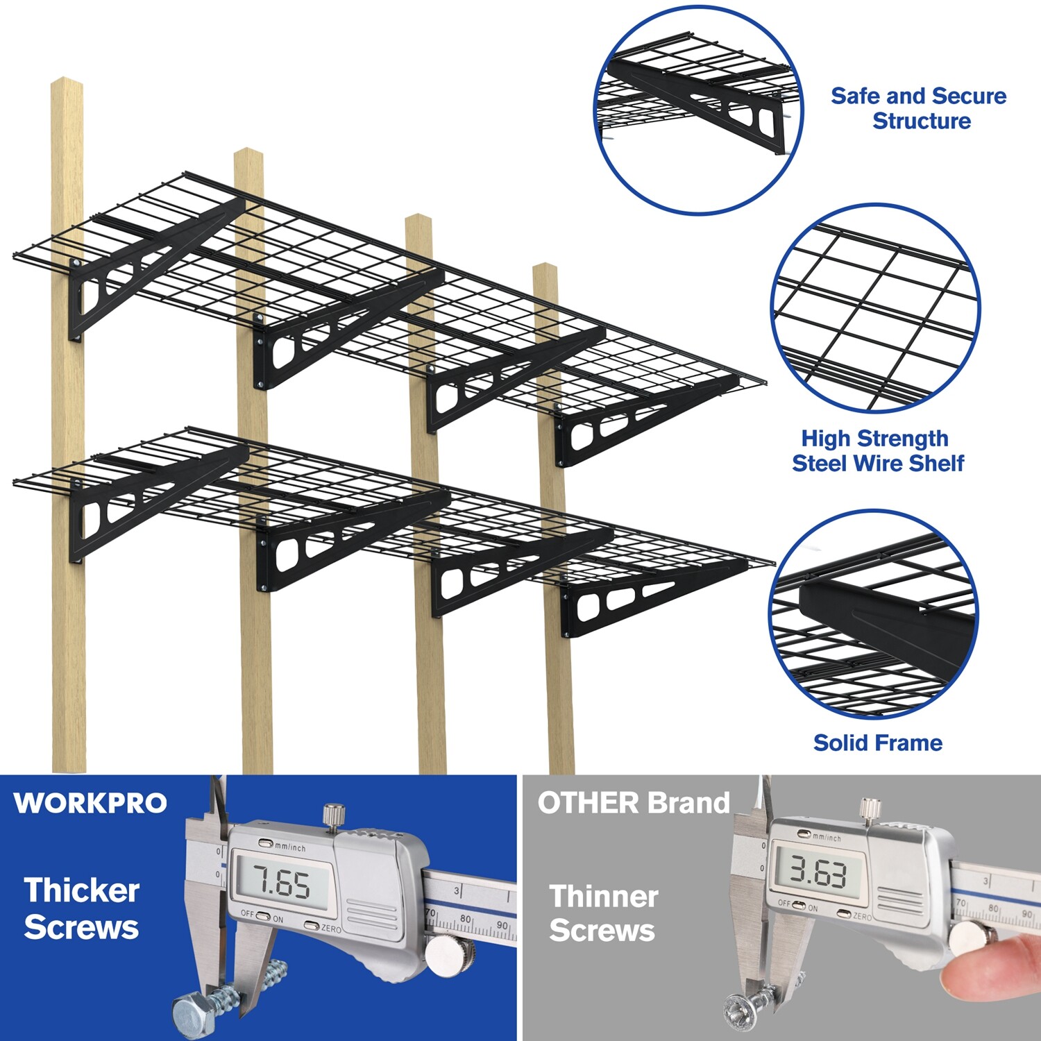 WORKPRO 2-Pack 2 X 4FT/6FT Garage Wall Shelving Heavy Duty Wall Mounted Shelving