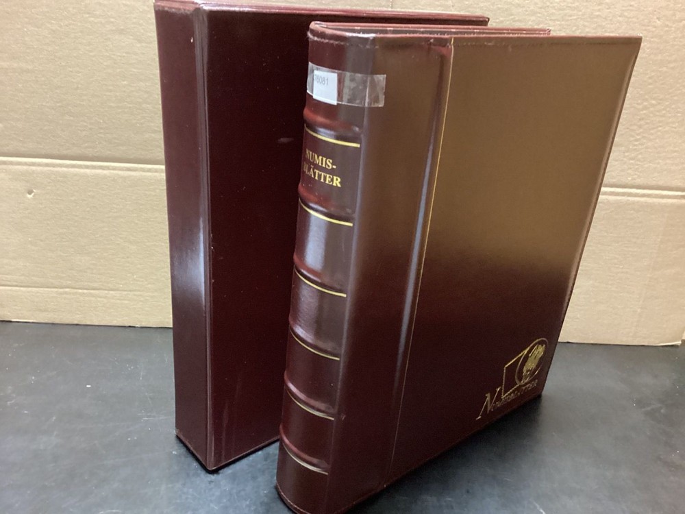 Deutsche Post Numisblatt album ring binder + slipcase 4 rings empty brown