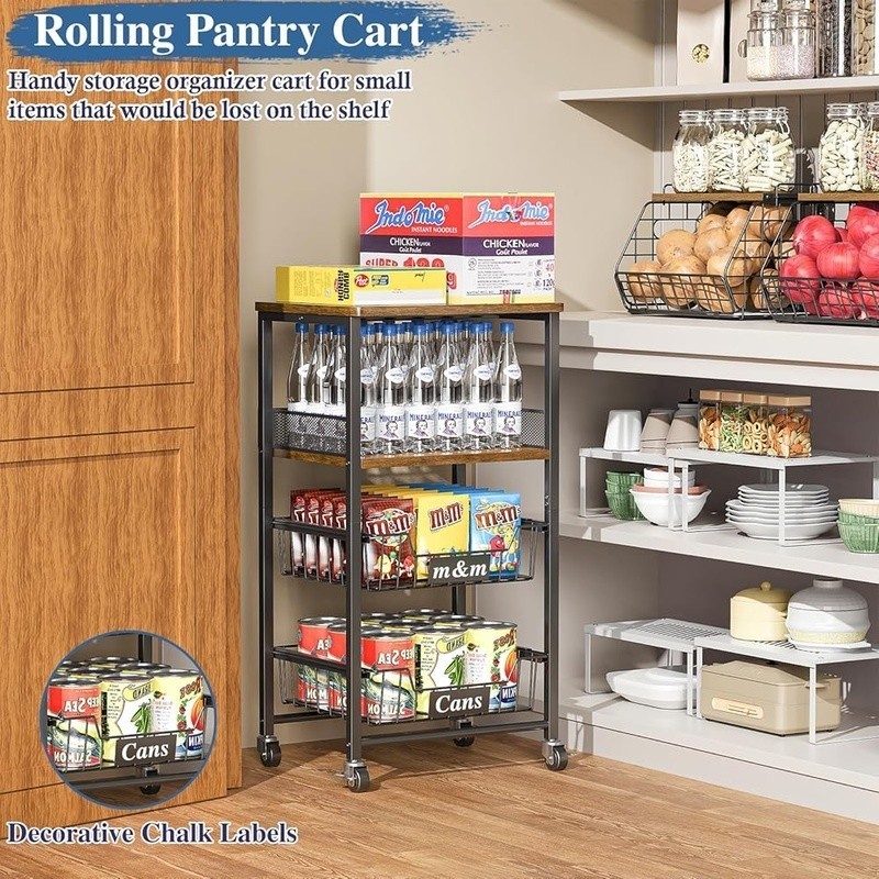 Industrial Rolling Cart W/ Pull-Out Drawers Kitchen Organizer Utility Storage US