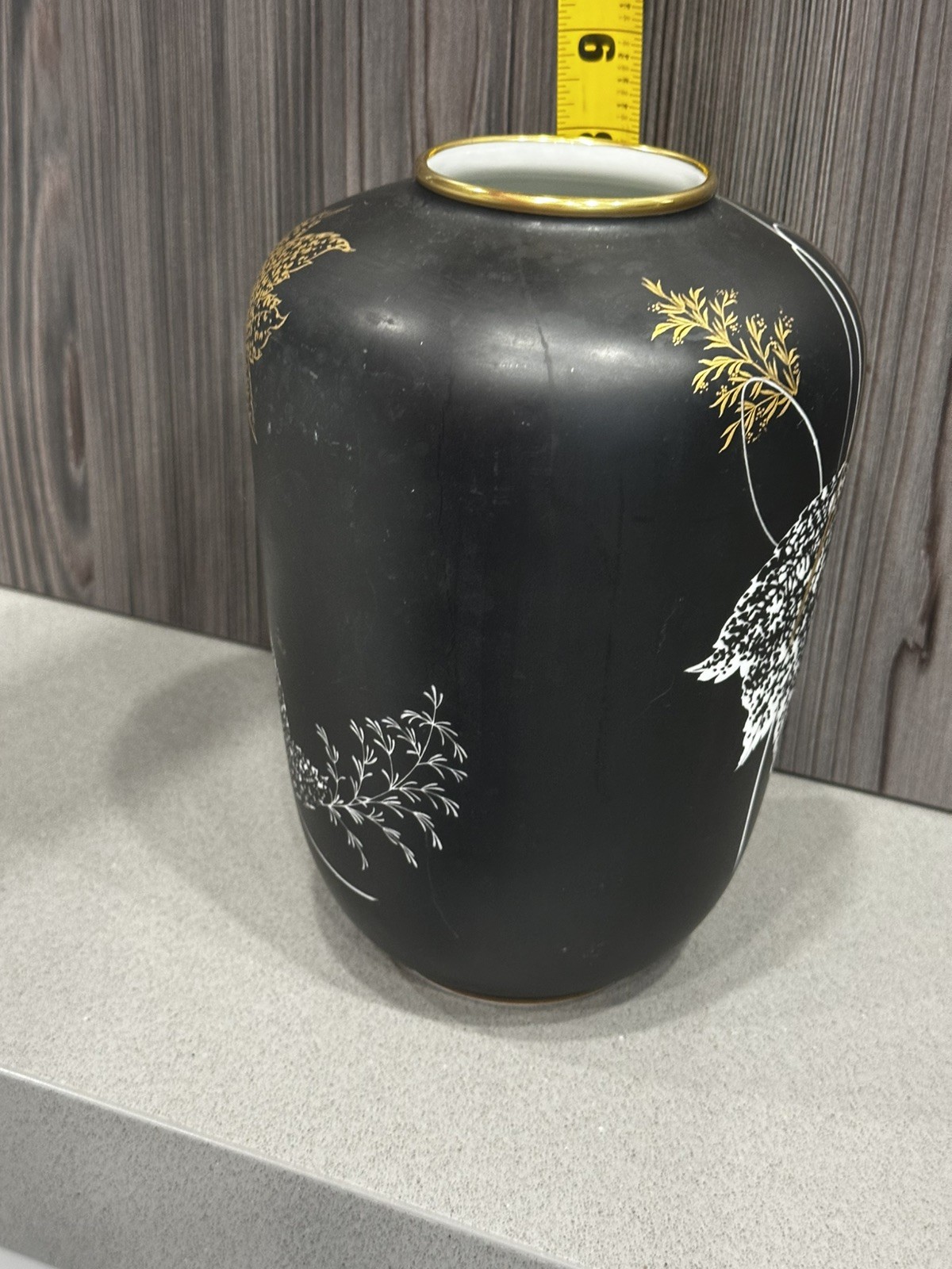Rosenthal Studio Line Malvacea Porcelain Vase Black Gold Floral Germany 9”Modern