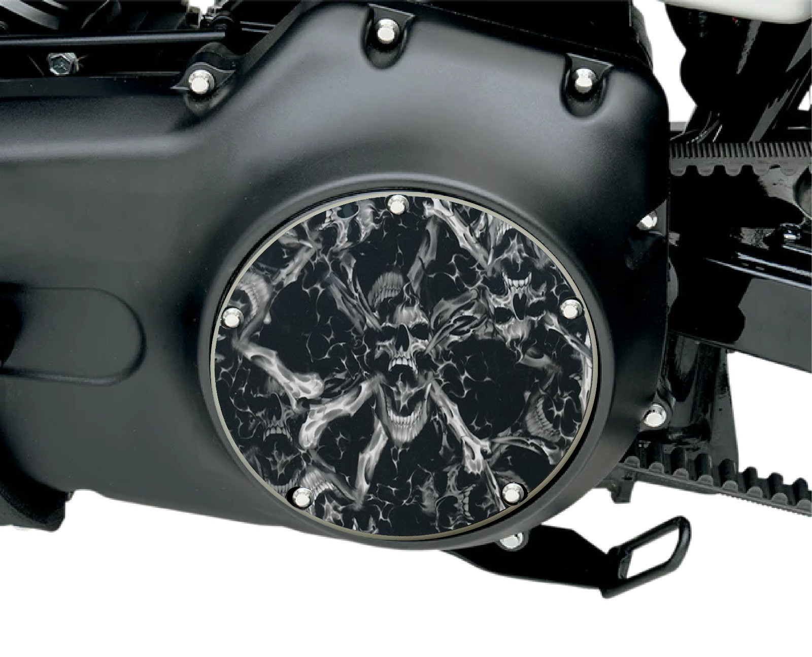 Smoked Skulls Twin Cam Harley Davidson Derby Cover. Fits Twin Cam Motors