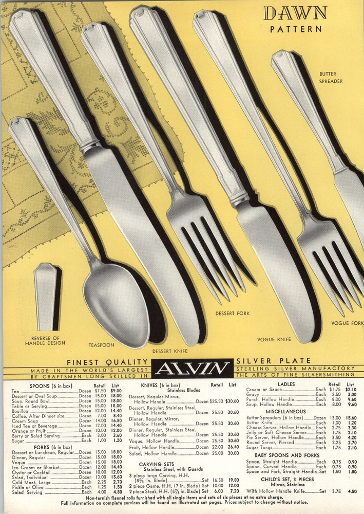 1937 PAPER AD Alvin Silverware Melody Dawn Pattern