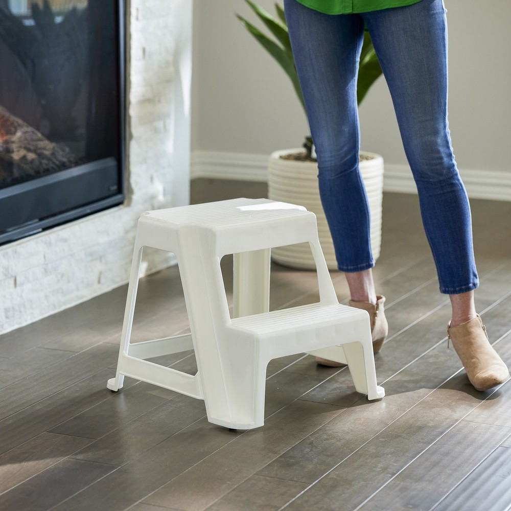 Gracious Living 16-Inch Plastic Two Step Home & Kitchen Stool, White (4 Pack)