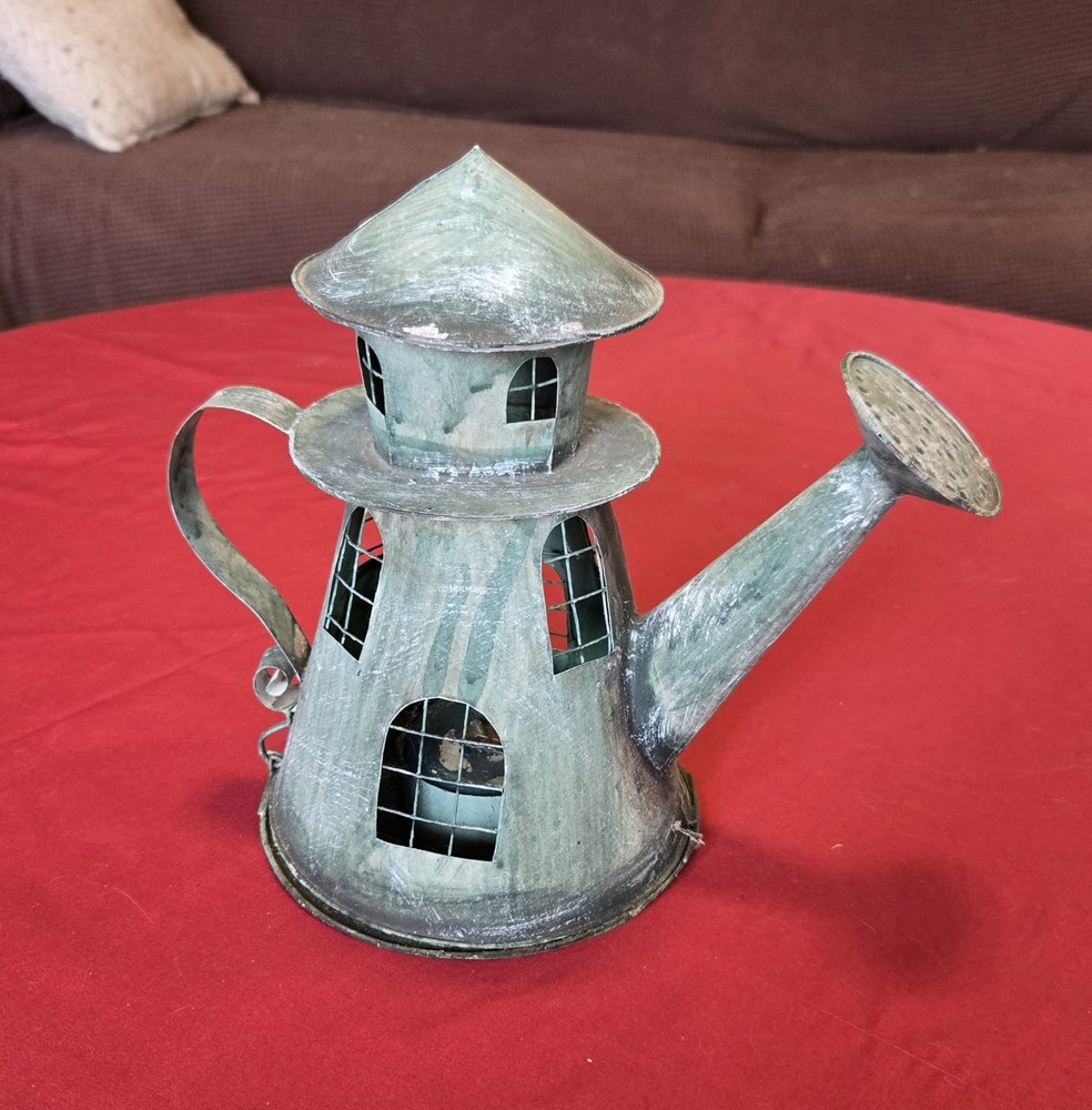 Rustic Lighthouse Watering Can Candle Holder Décor