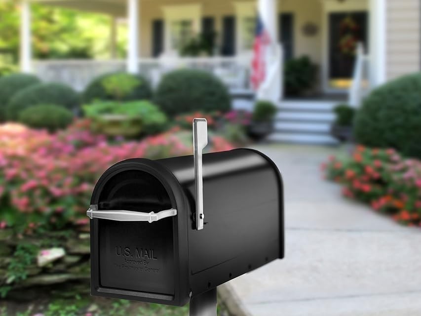 Architectural Mailbox Black Steel Post Mount Medium Capacity USPS Approved