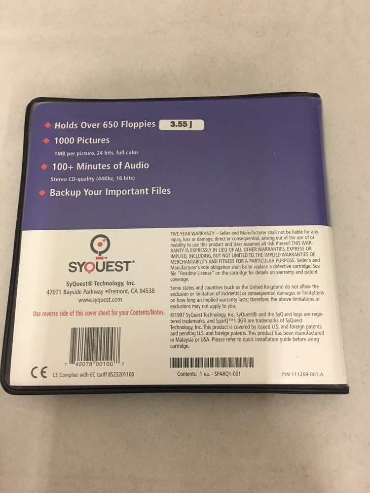 Syquest SparQ 1.0GB Hard Disk PC Formatted Starter Disk