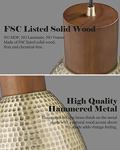 Hammered Pendant Lights for Kitchen Island, 7” Solid Wood Small Brass - 3 Pack