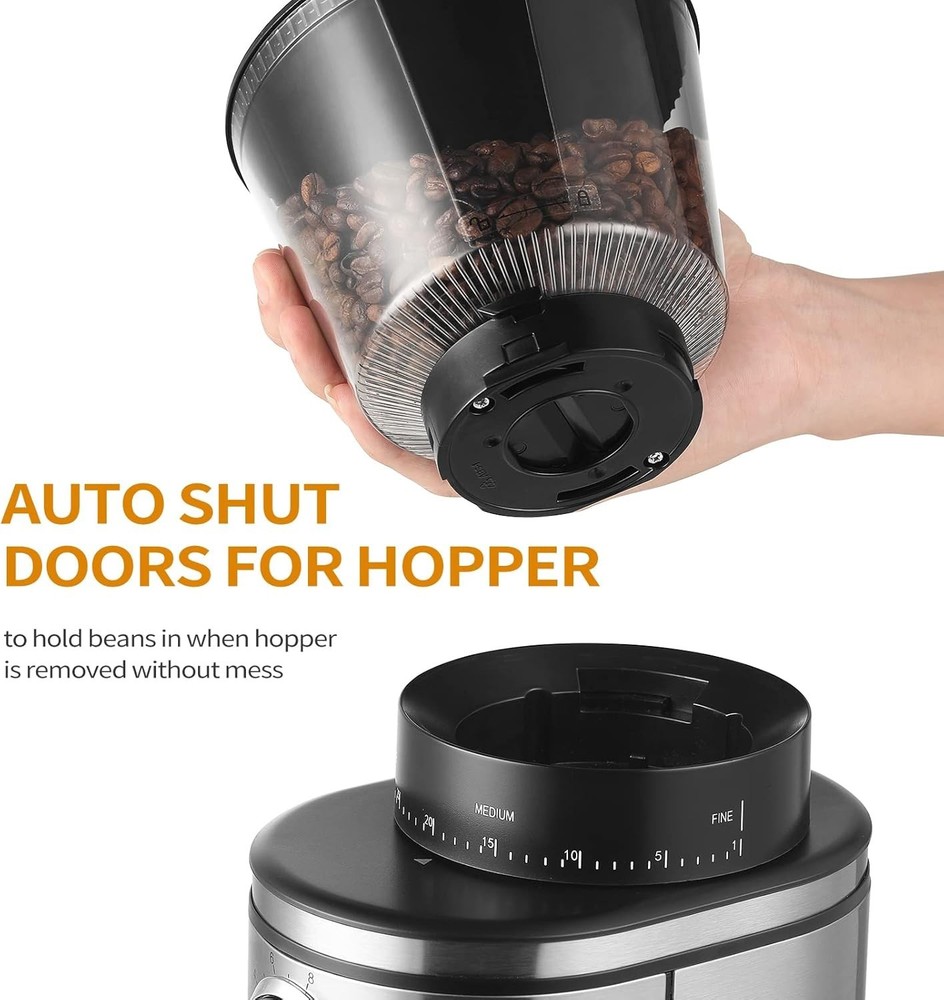 Compact Electric Coffee Grinder - 30 Grind Settings & Double Safety Protection