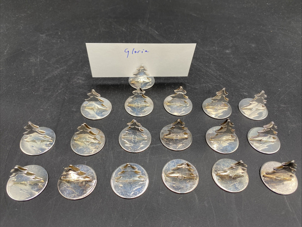 Leonore Doskow Christmas Tree Place Card Holders,  Silverplate Set of 18