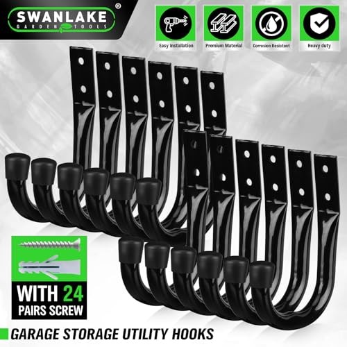 Heavy Duty Garage Storage Hooks, 12-piece Bike Hooks for Garage 12-Piece Black