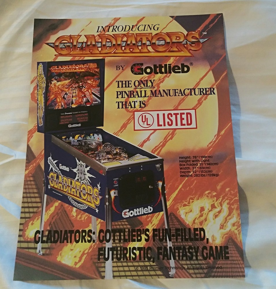 Gottlieb GLADIATORS Original Pinball Machine Advertising Flyer NOS Nice!