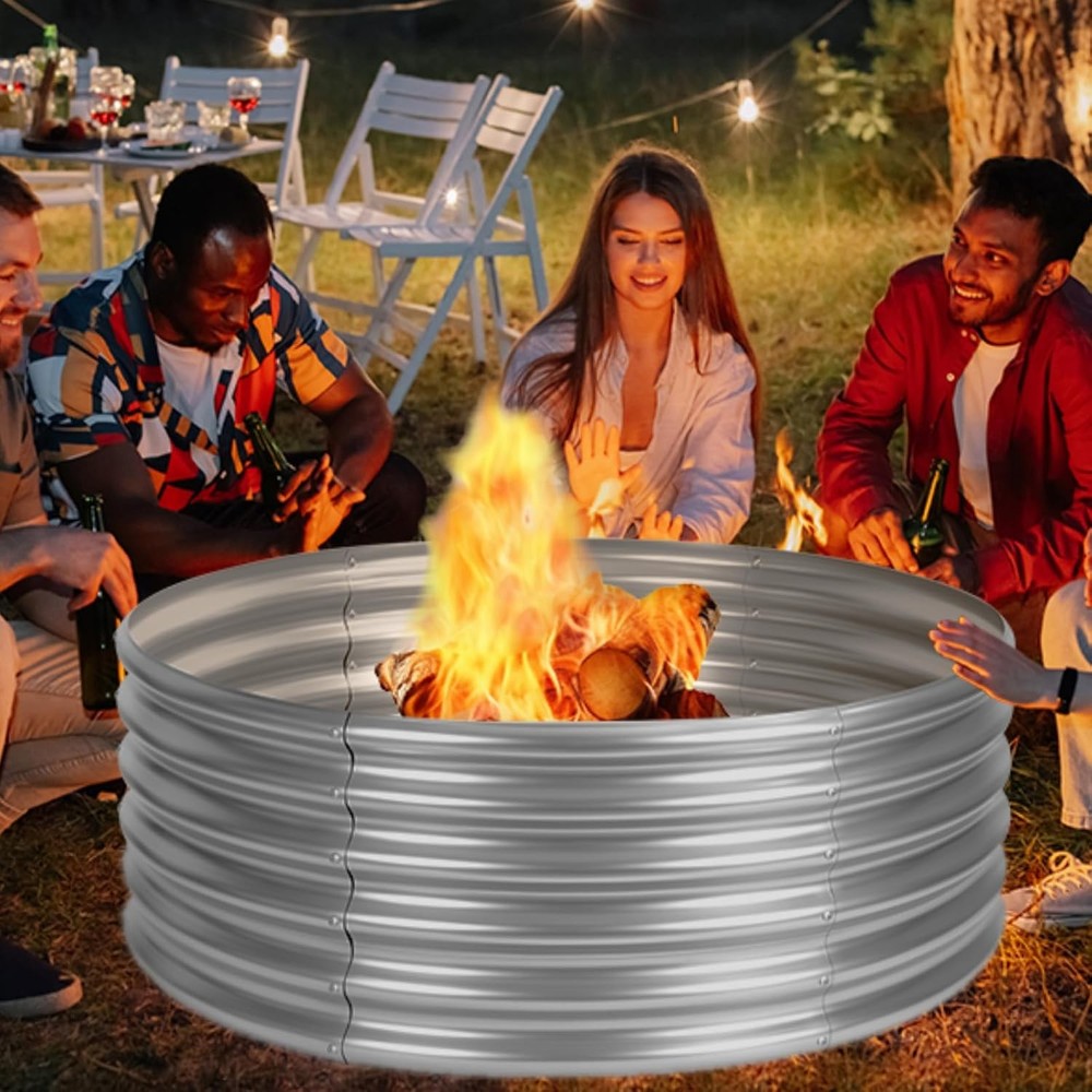 48 Inch Fire Pit Ring, 4FT Galvanized Fire Ring, Wood Burning Fire Pits Ring, Ou