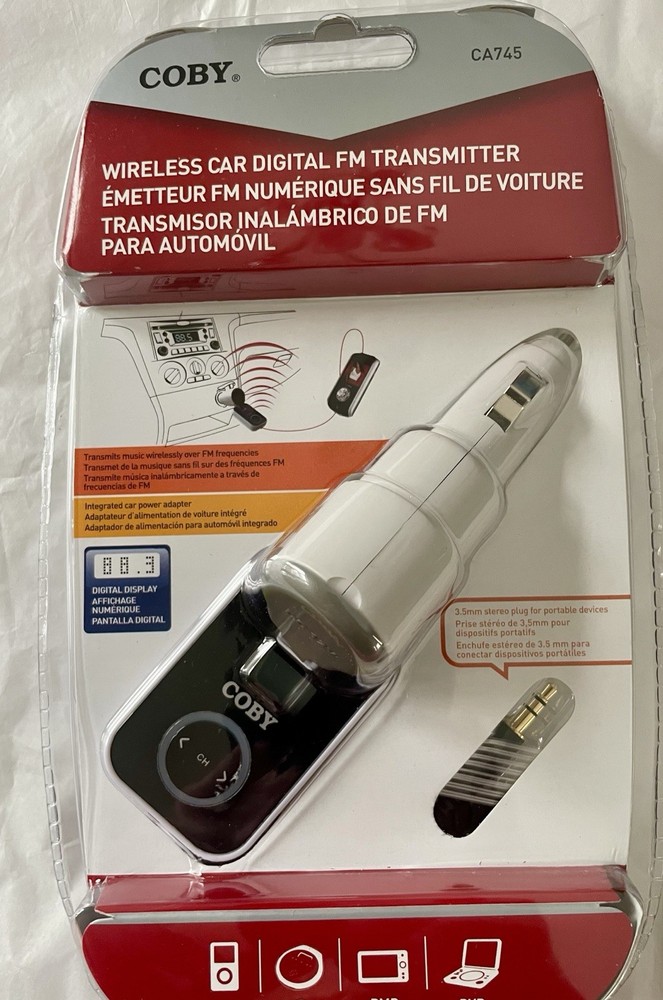 COBY CA745 Wireless Digital FM Transmitter 3mm Plug For Mp3 CD DVD PMP Etc New