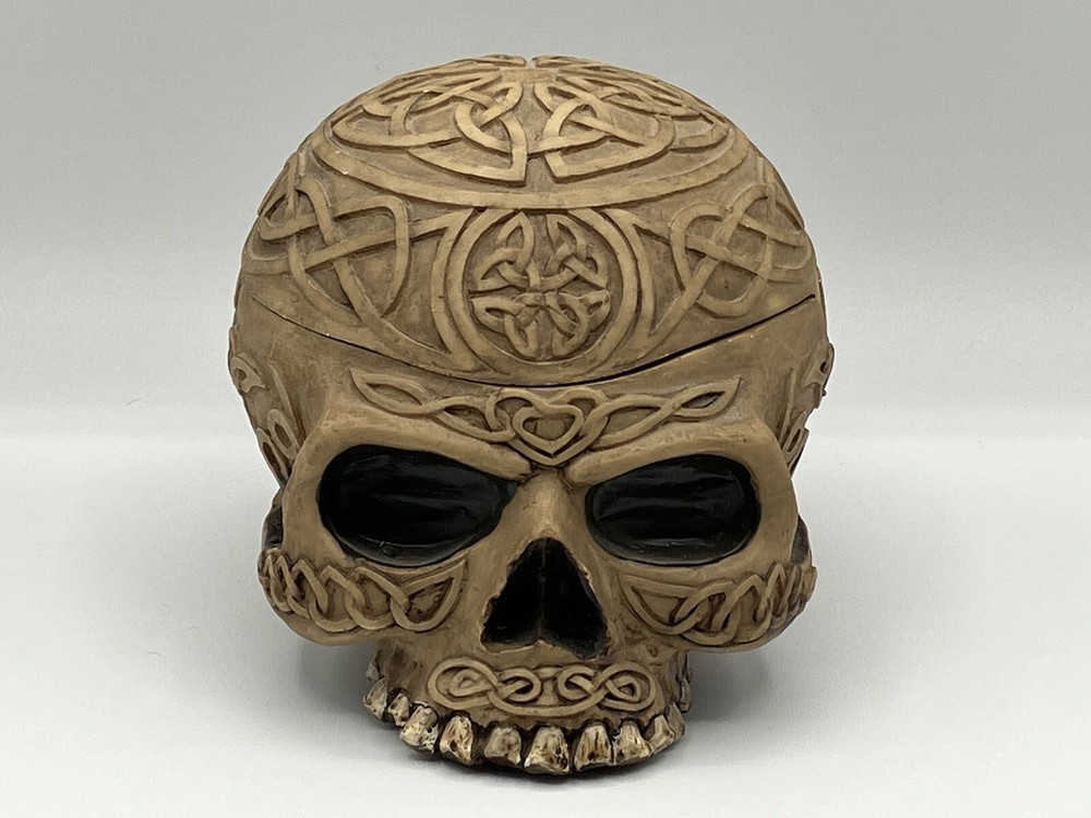 Celtic Skull Storage Box Embossed Hinged 2Pcs Storage Carved Resin