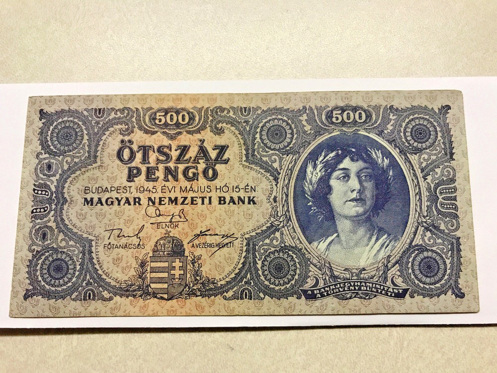 1945 Hungary 500 Pengo Error Incorrectly Spelled NЯТЬСОТ  Unc. #5339*