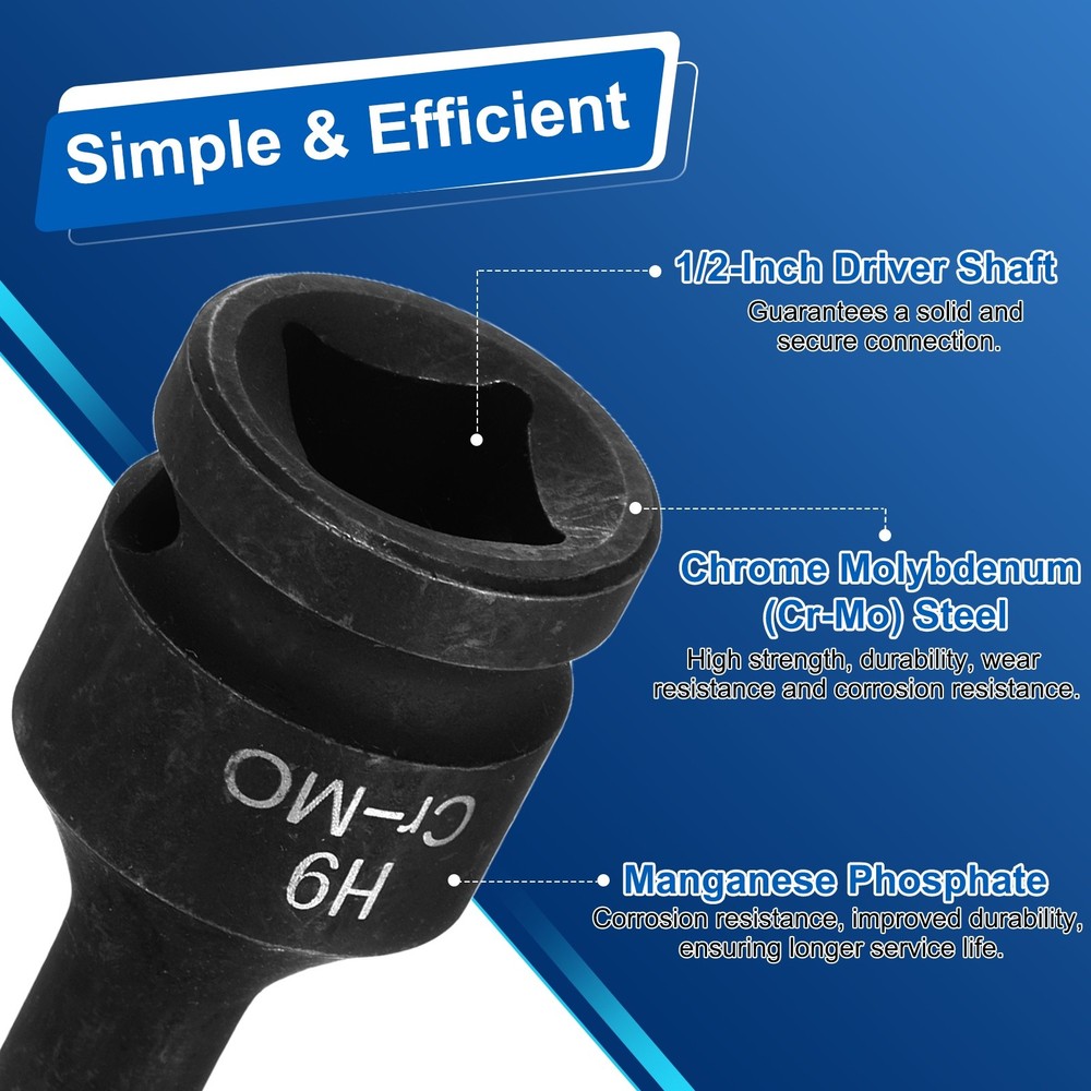 2pcs 1/2" Drive Impact Hex Bit Socket 9mm Metric CR-MO Steel Hexagonal Socket