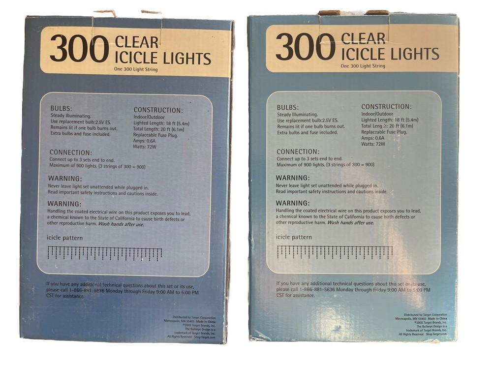 Holiday Time - 2-300 Light String Boxes ClearWhite Icicle Lights White Wire NEW!