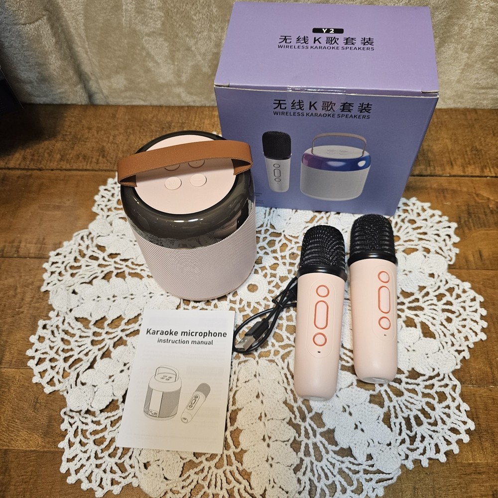NEW Mini Portable Karaoke Machine Bluetooth Speaker 2 Wireless Mics