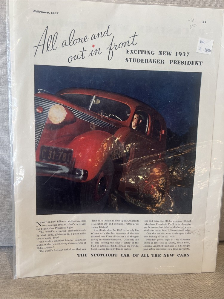 1937 Studebaker Advertisement Vintage Print Ad