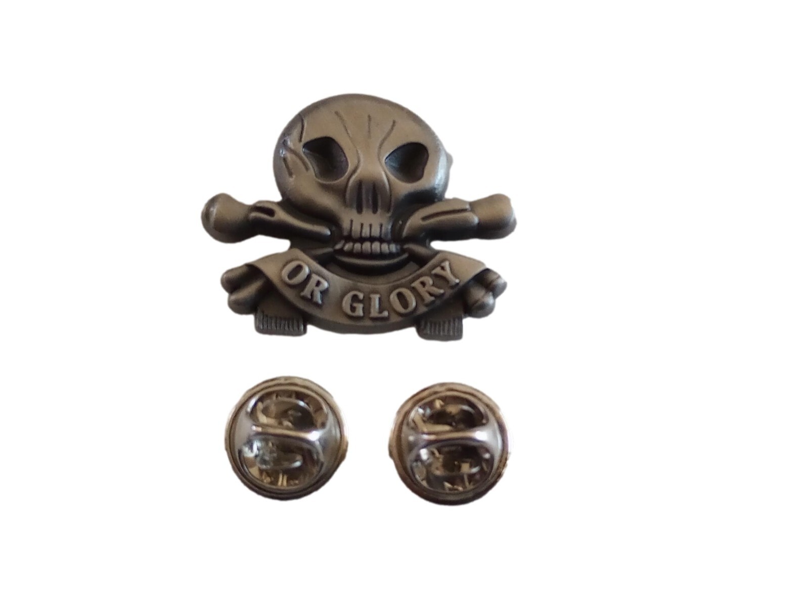SKULL AND BONES HAT PIN LAPEL DEATH OR GLORY HEAD DOUBLE POST PIN NEW