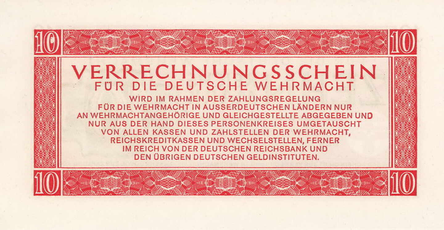 Currency Germany 1944 WW2 Wehrmacht Fascism War 10 Reichmark Uncirculated
