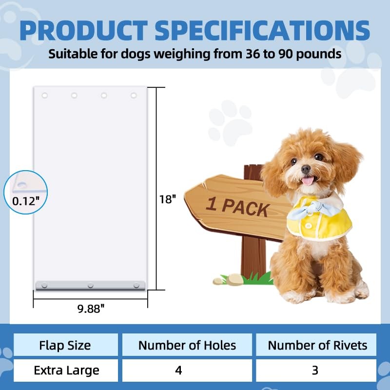Extra Large Replacement Dog Door Flaps, Clear Pet Door Replacement Flap Compatib