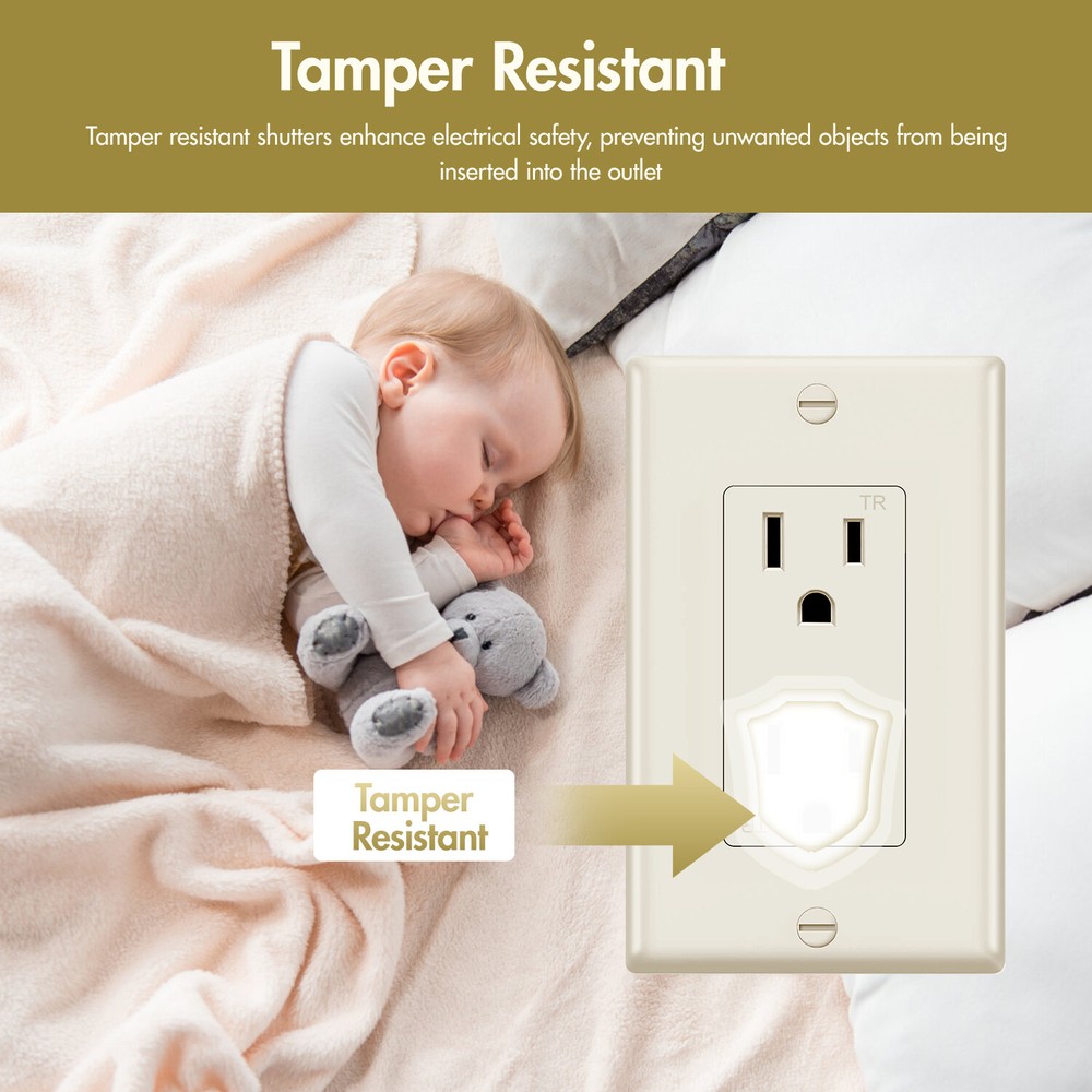 Outlet Socket, Decora Duplex Receptacle 15 Amp, Tamper Resistant，Ivory，50Pack